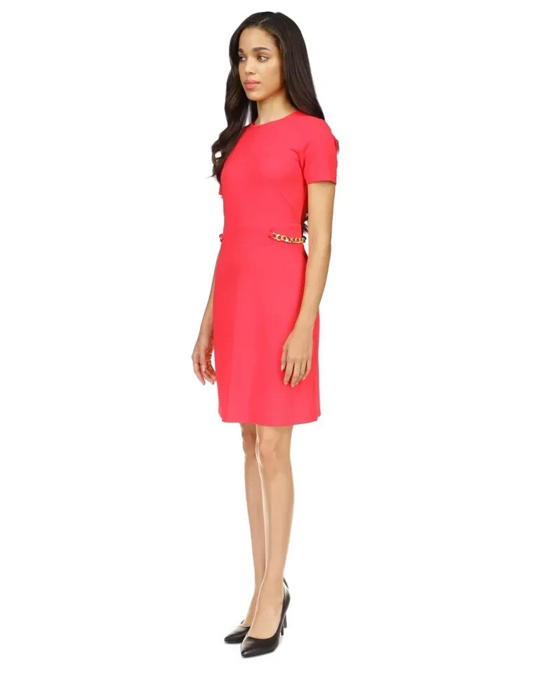 Michael Kors Women's Mini Scuba Crepe Chain Trim Dress, Deep Pink, Size 0X