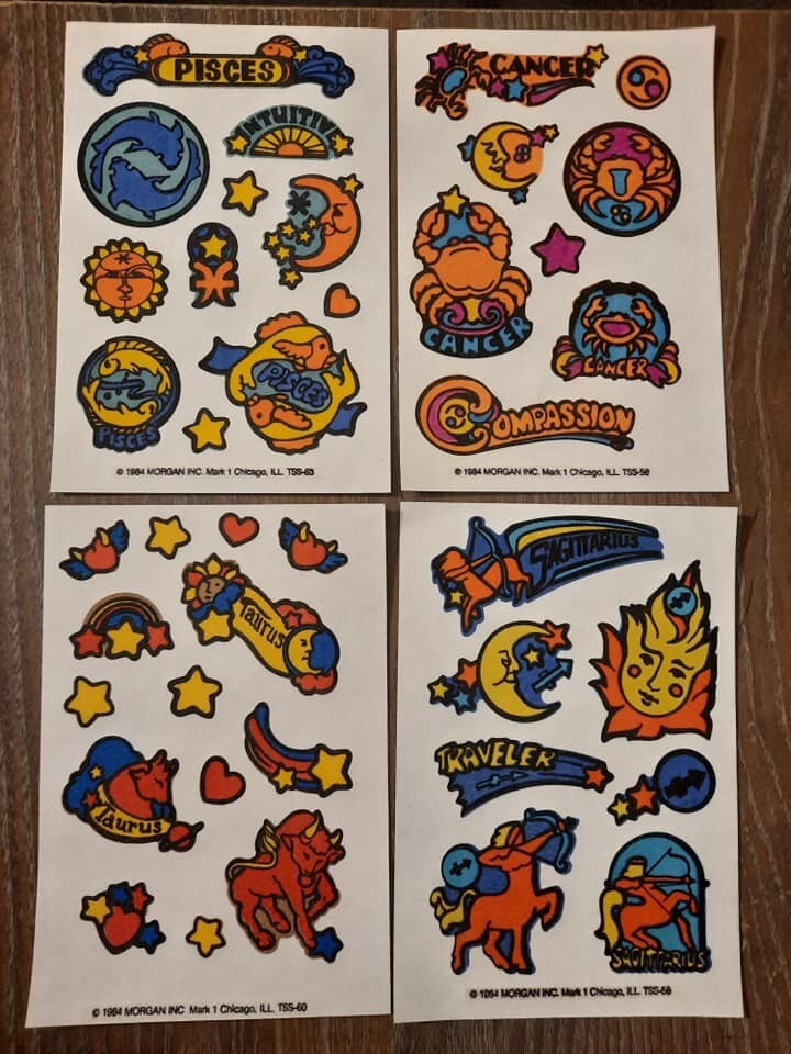 Vintage 1984 Mark 1 Scratch N Sniff Tattoo Sticker Sheets Zodiac Horoscope Signs
