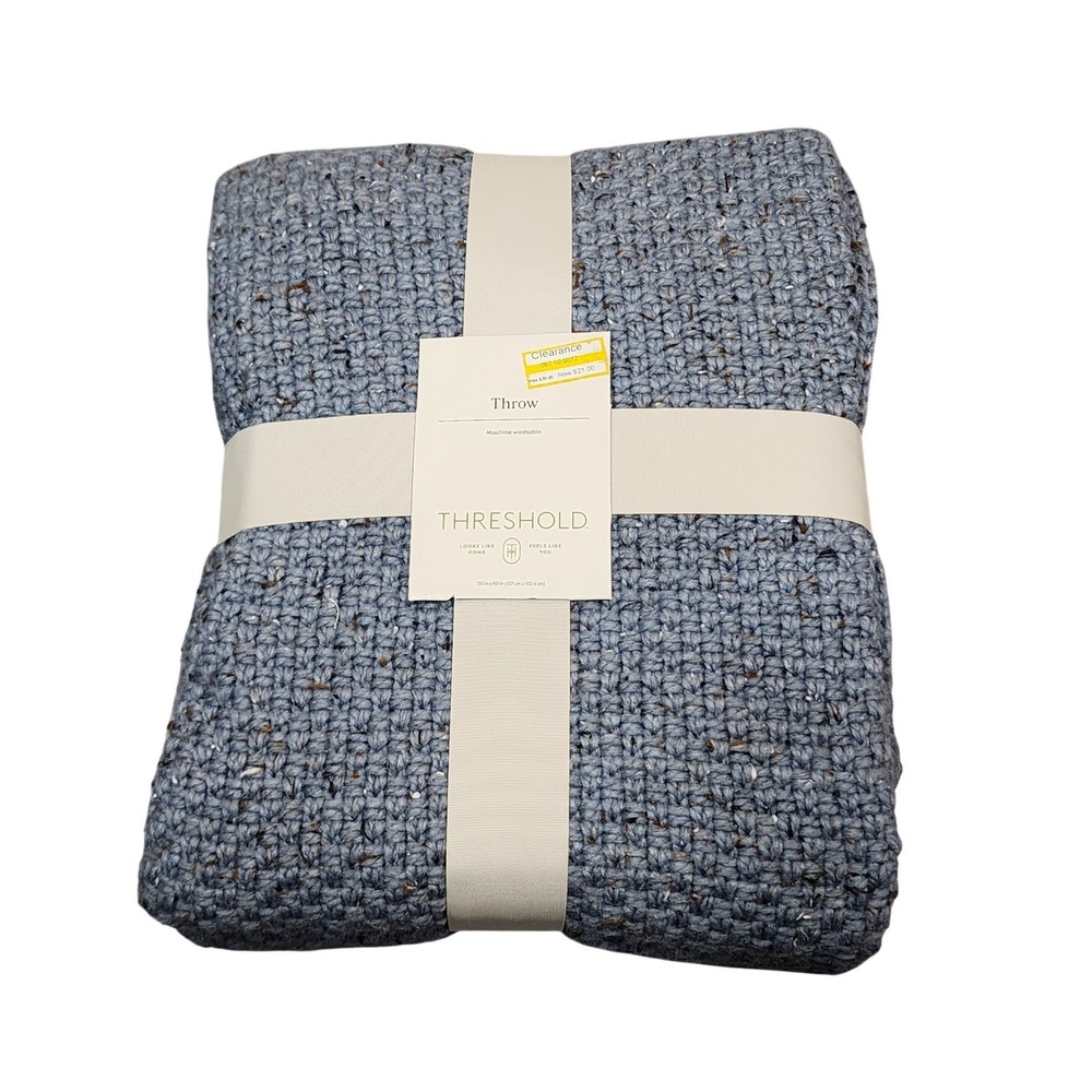 Threshold Marled Knit Throw Blanket Blue 50x60 Chunky Kit New