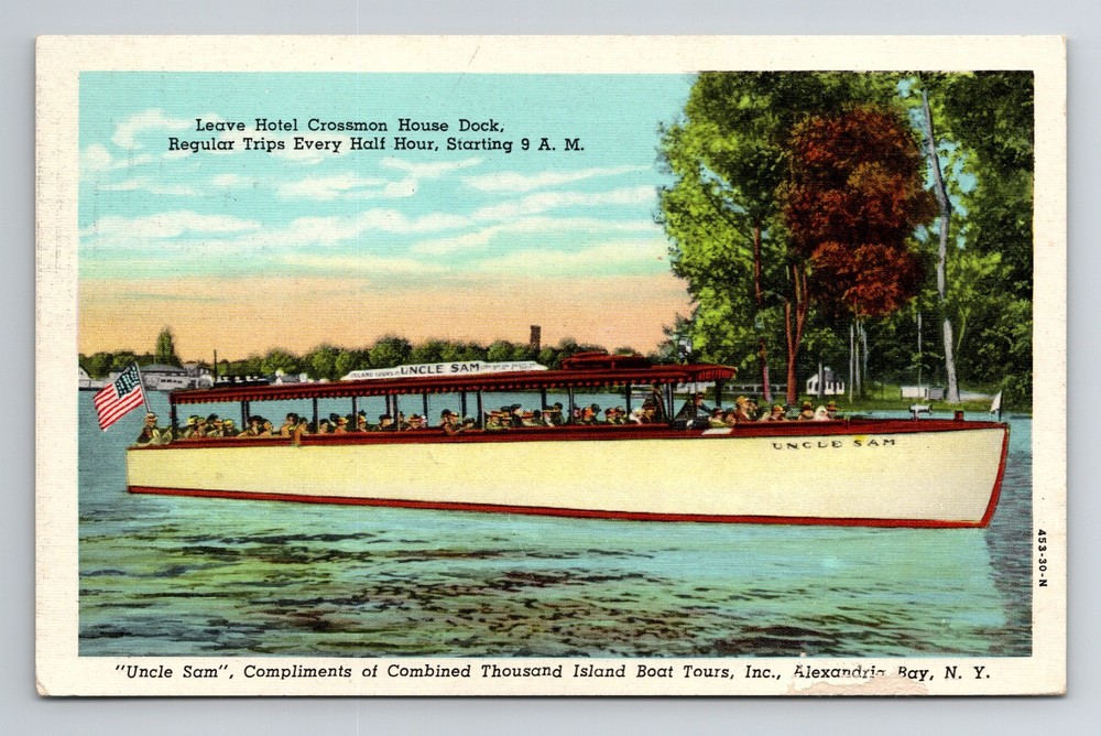 Postcard Alexandria Bay, New York - Uncle Sam, Thousand Island Boat Tour