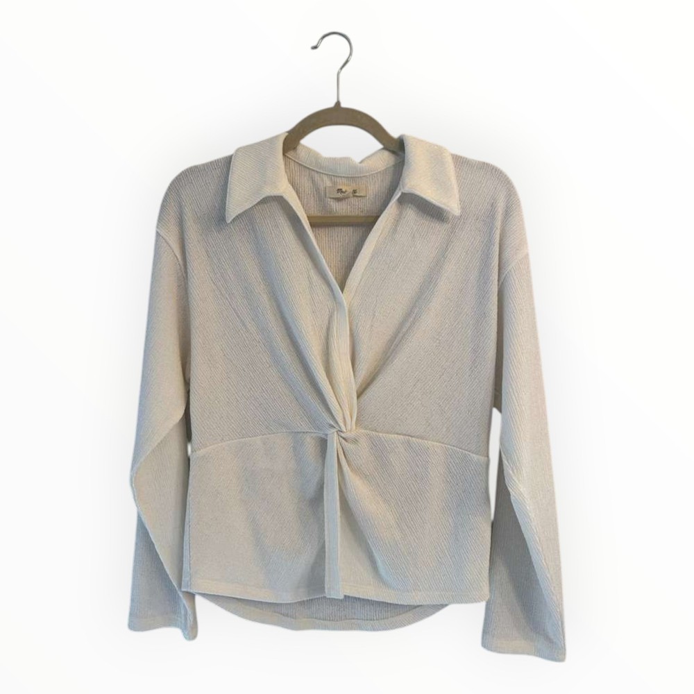 Madewell Twist Front Long Sleeve Top Beige Lighthouse Women's Size M