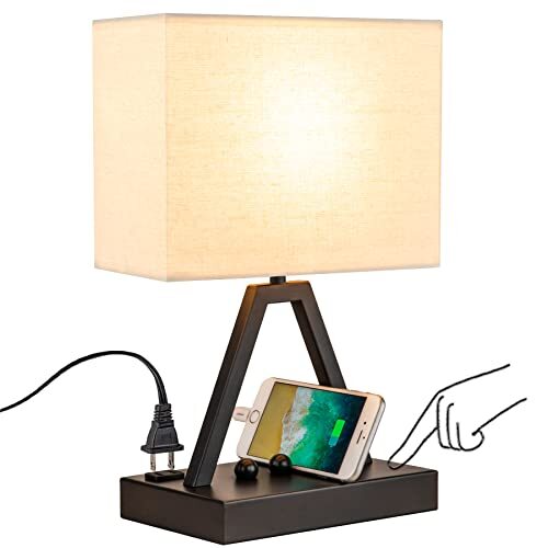USB C Touch Control Table Lamp, 3-Way Dimmable Desk Lamp with USB C Black Base