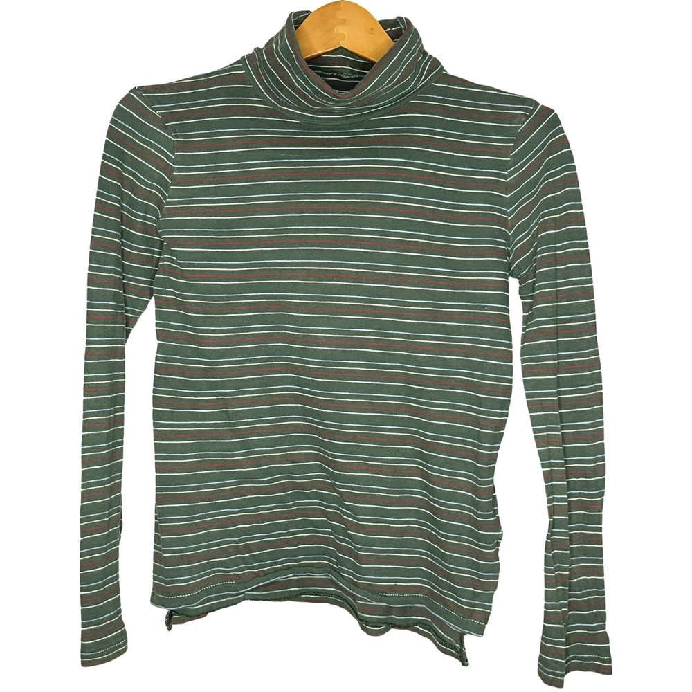Madewell Women Green Ivorton Stripe Cotton Turtleneck Long Sleeve Top Medium