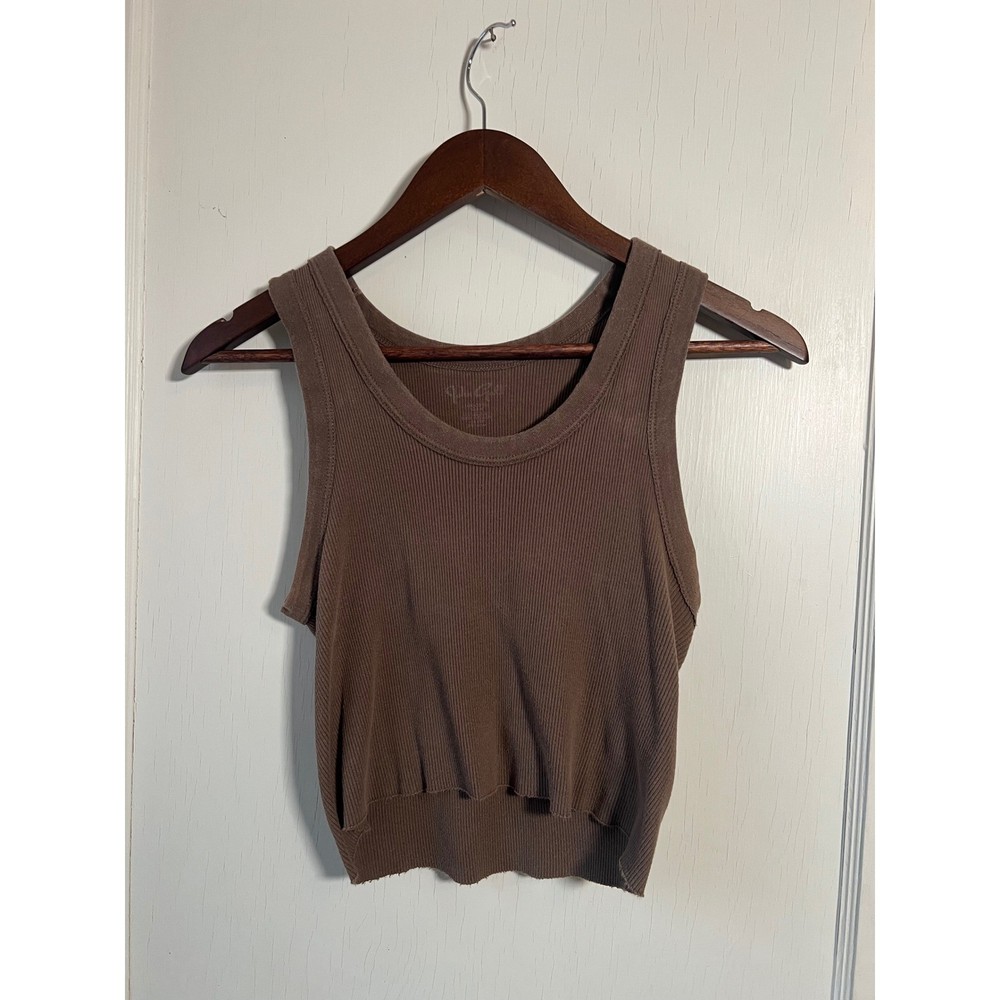 Brandy Melville Ribbed Cropped Tank Top Brown Sleeveless Racerback one size