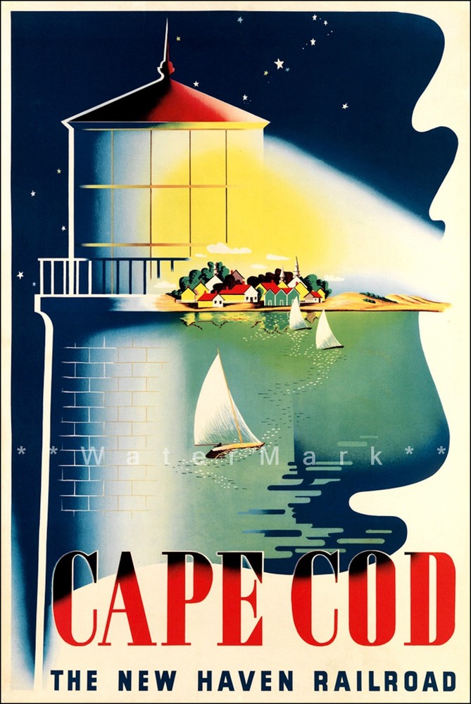 Cape Cod Massachusetts 1945 New Haven Railroad Vintage Poster Print Retro Art