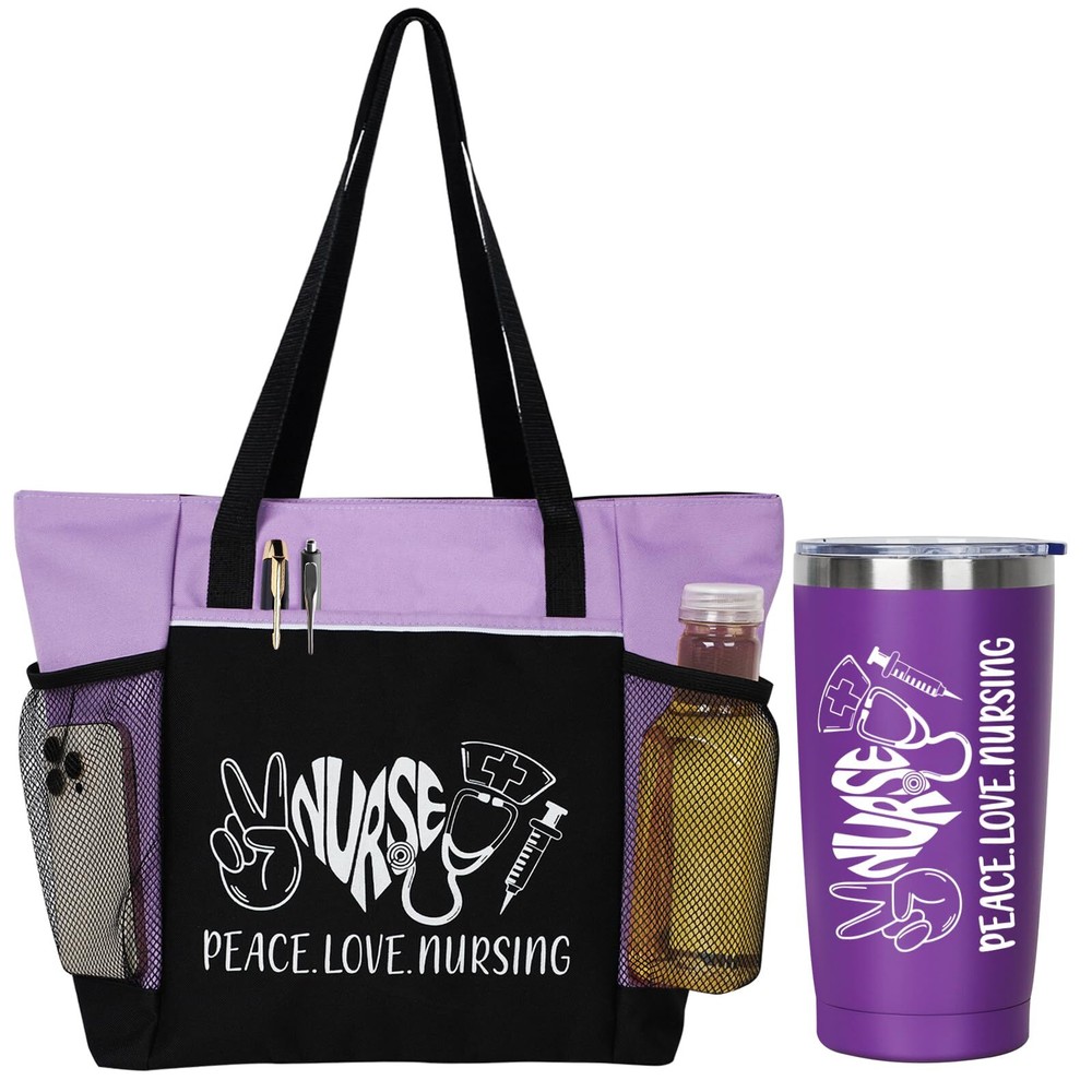 Peace, Love, Nursing. 2 Pieces - Nurse Gifts for Women Includes Zippered Tote...