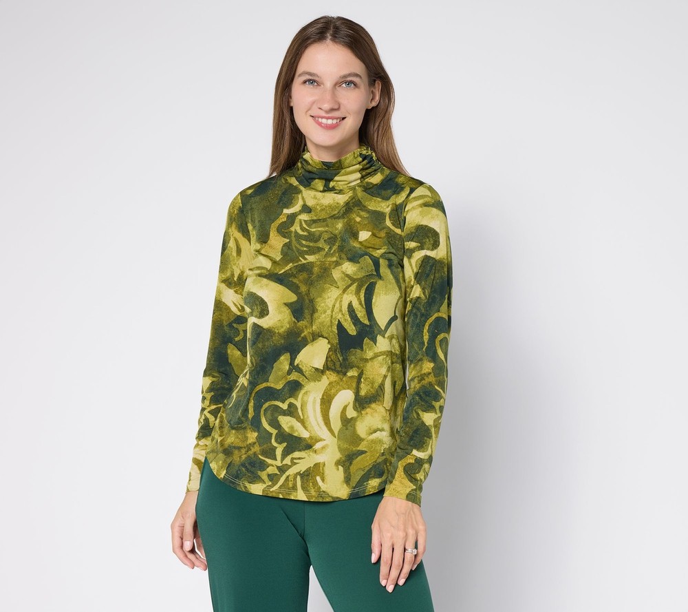 Susan Graver Women's Top Sz M Printed Liquid Knit Ruched Multi-colored A727494