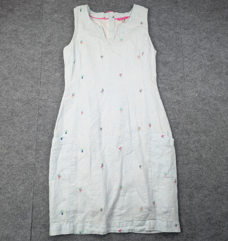 Joules Linen Dress Womens 4 Novelty Plant Mom Summer Garden Novelty Striped