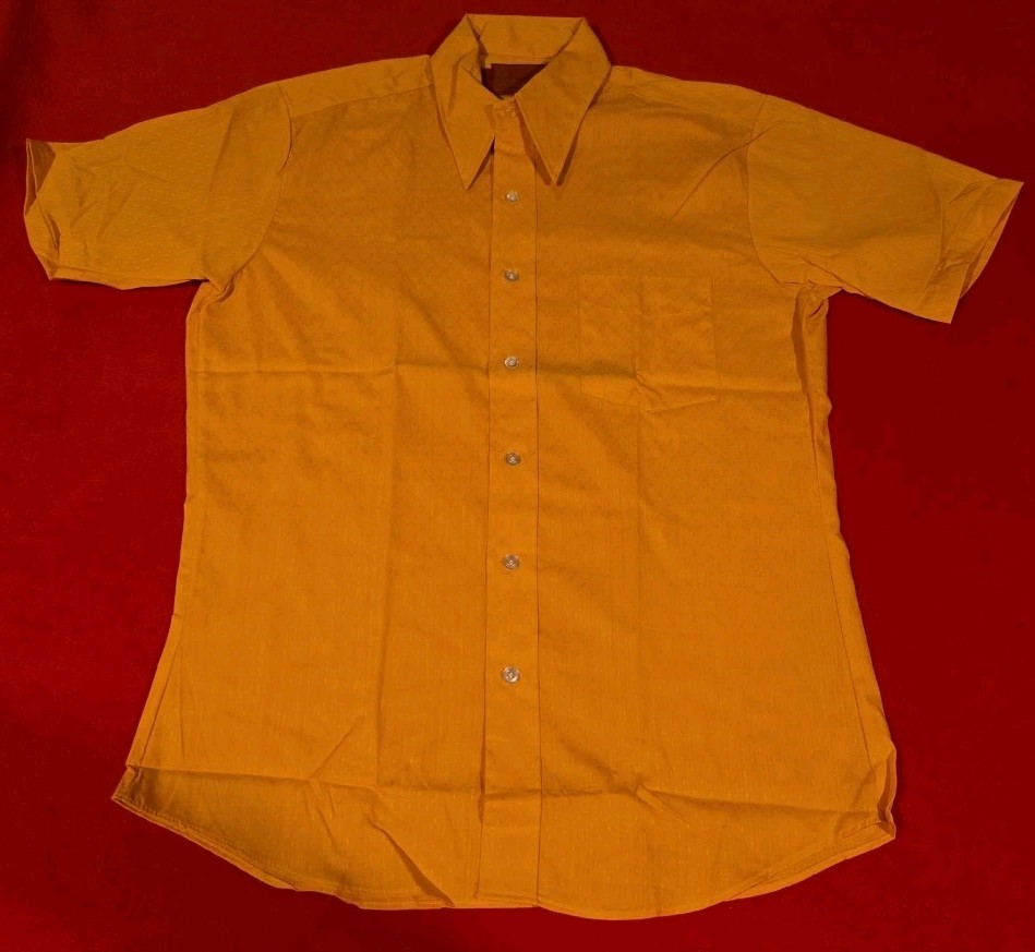 Vintage 70s Polo Shirt Mens Medium Orange Sears Kings Road Short Sleeve Diamond