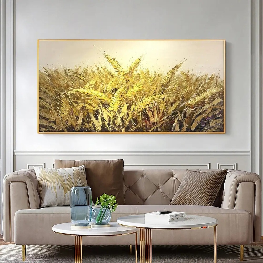 Golden Yellow Wheat Ears Texture Painting Abstract Rustic D Hand Oil Painting