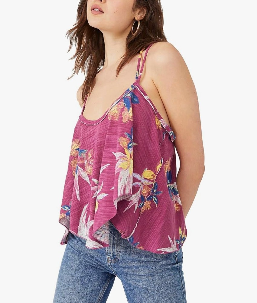 Free People We The Free Hey Girl Cotton Tank Top XS Pink Floral Boho Beachy