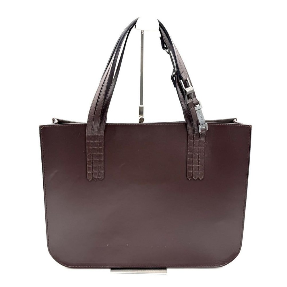 Chanel Dark Brown Leather Logo Tote Bag Preowned Shoulder Bag  