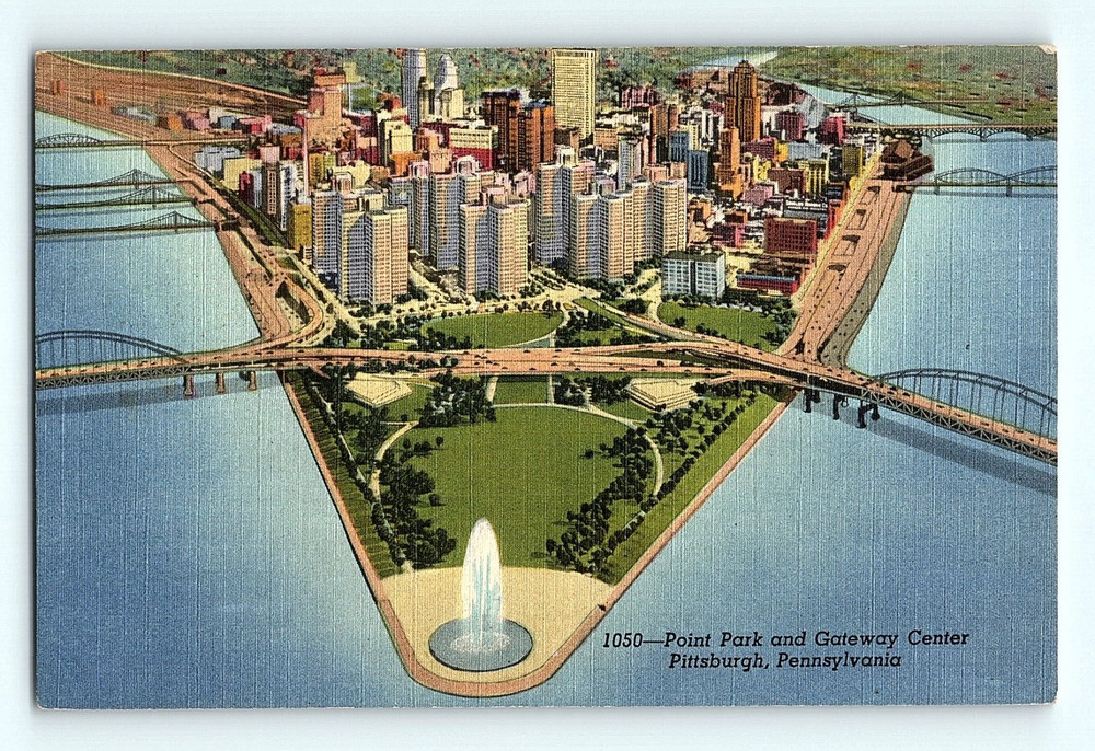 Aerial View Point Park and Gateway Center Pittsburgh Pennsylvania PA Postcard G4