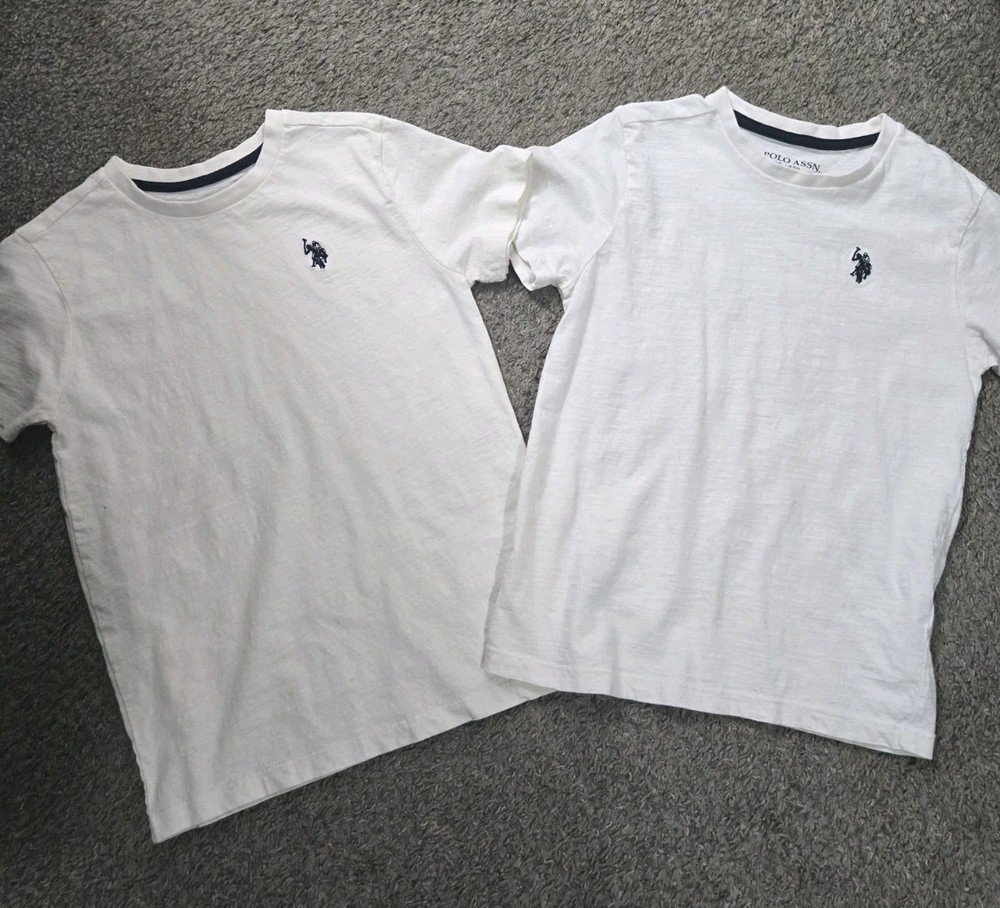 U.S. Polo Assn. Logo Short Sleeve Tshirt Boys Size M 8 Ivory Navy Lot Of 2