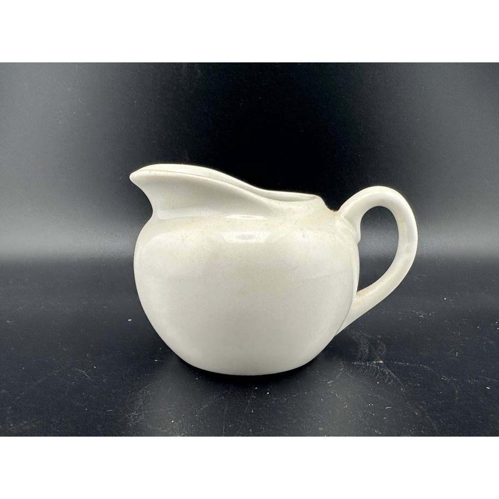 Vintage White Ceramic Creamer Pitcher Small Round Milk Jug 06.