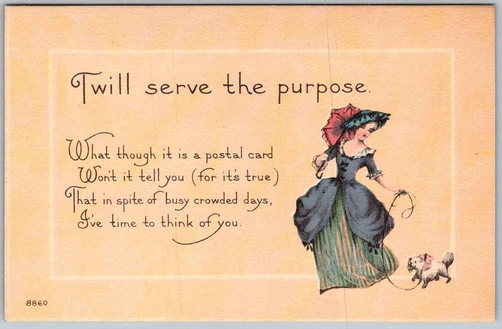 Antique Postcard Victorian Lady Dog 1910s