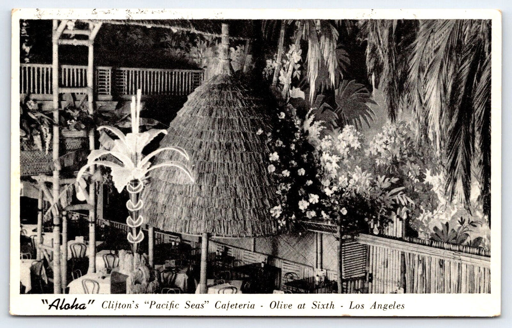 Original Vintage Postcard Cliftons Pacific Seas Cafeteria Los Angeles California