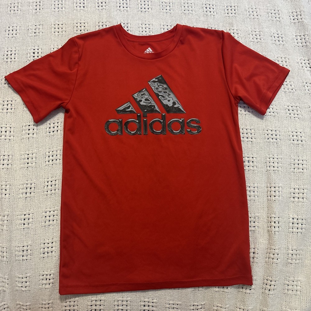 Adidas: Boys M (10-12) Red Short Sleeve T-Shirt, 100% Polyester