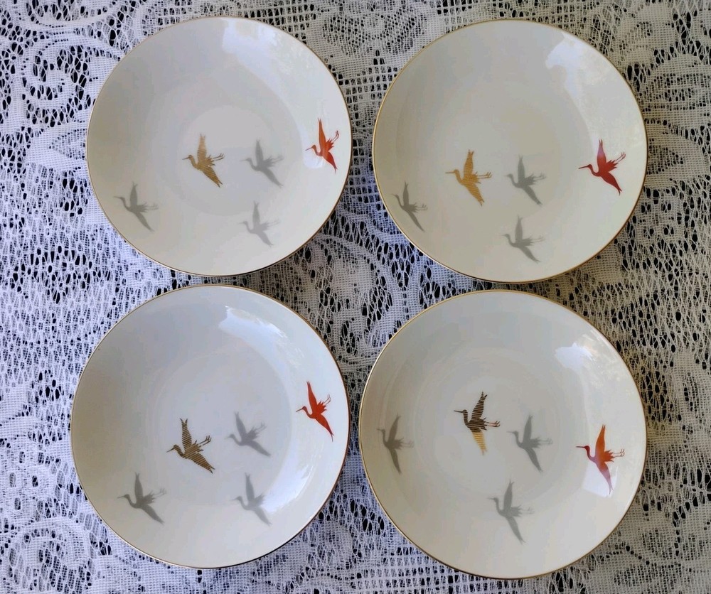 NORITAKE Nippon Toki Kaisha Flying Crane Birds Dessert Bowls Set of 4