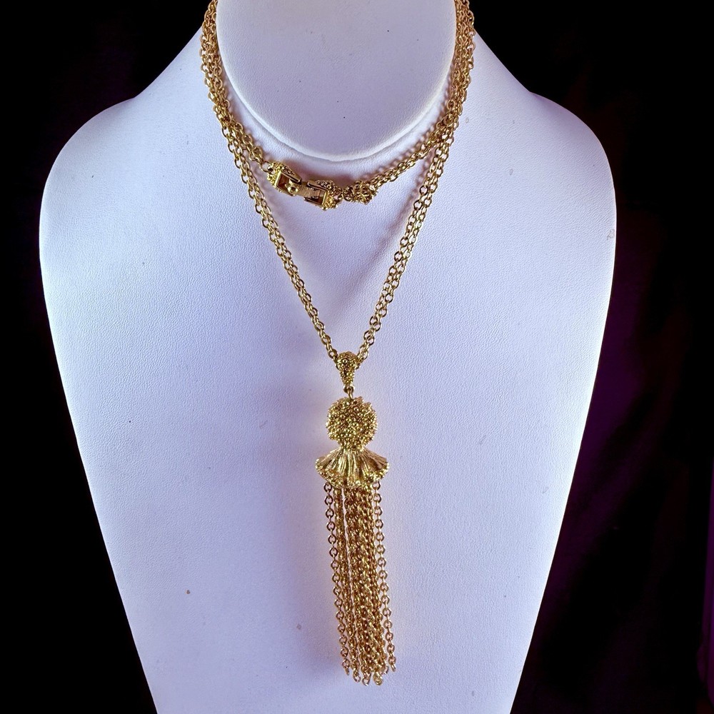 Vintage MONET Signed Gold Tone Tassel Drop Dangle Necklace 20