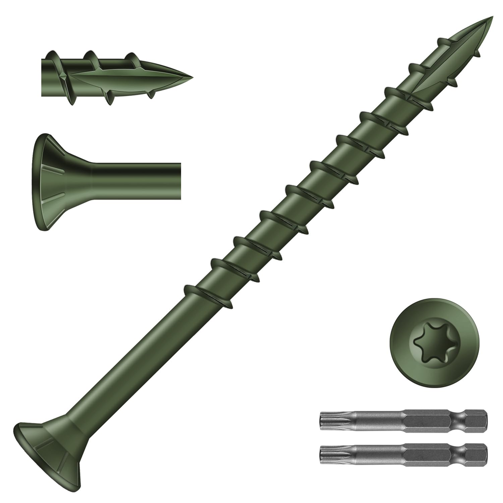 #9 x 2-1/2 Inch Deck Screws 558Pcs 6Lb Exterior Wood Screws Carbon Steel Green Coated