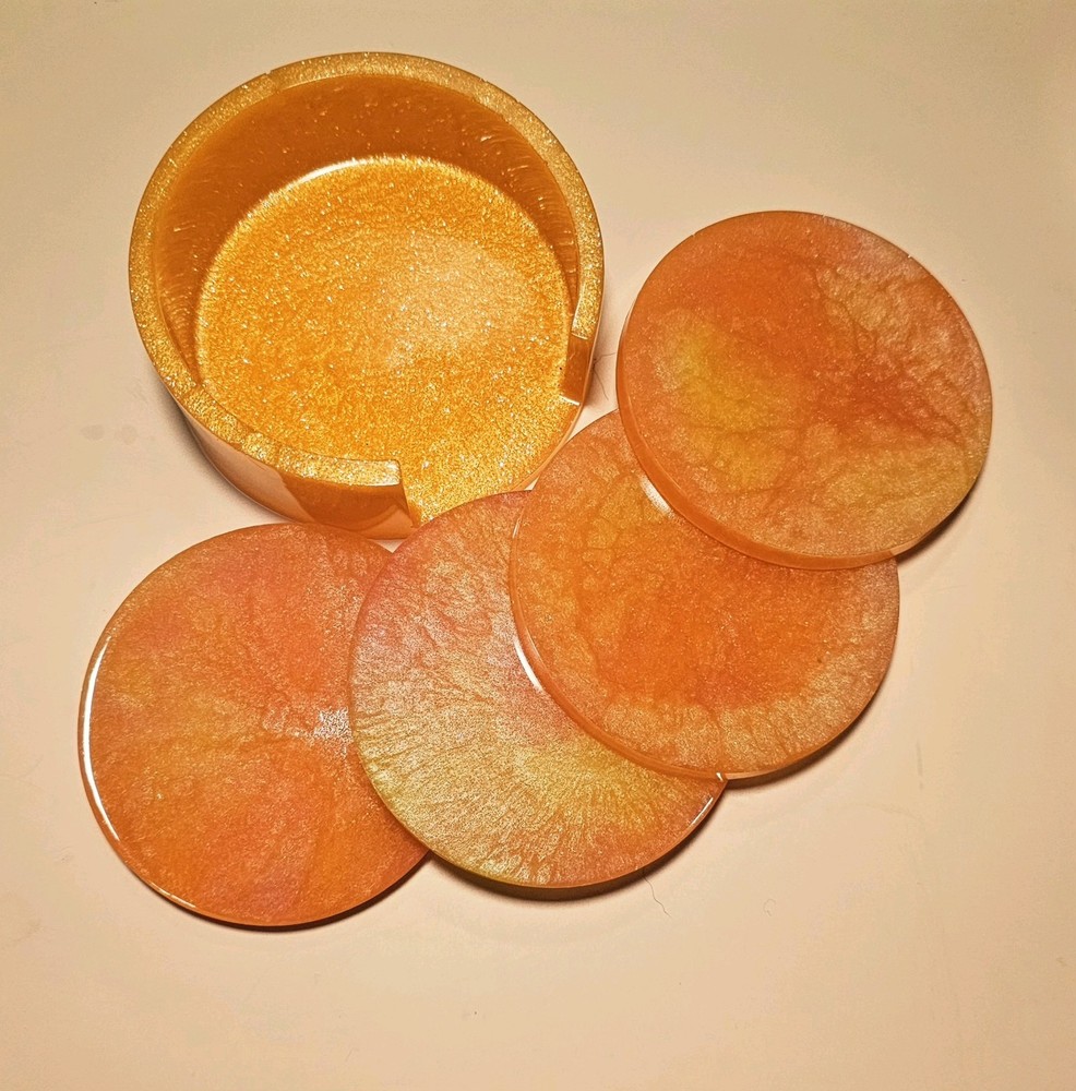 Handmade Orange Yellow Epoxy Resin Coaster 5-Piece Set