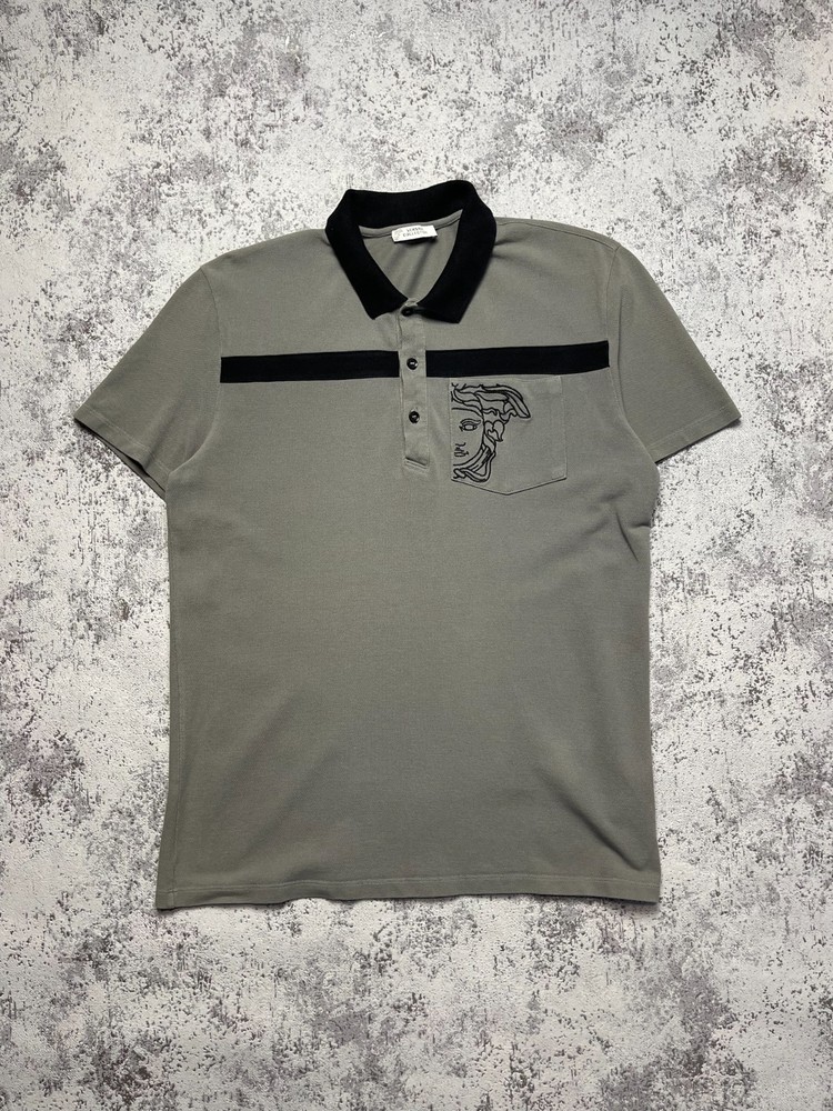 Versace Collection Medusa Logo Polo Shirt T Shirt Tee Gray Size L