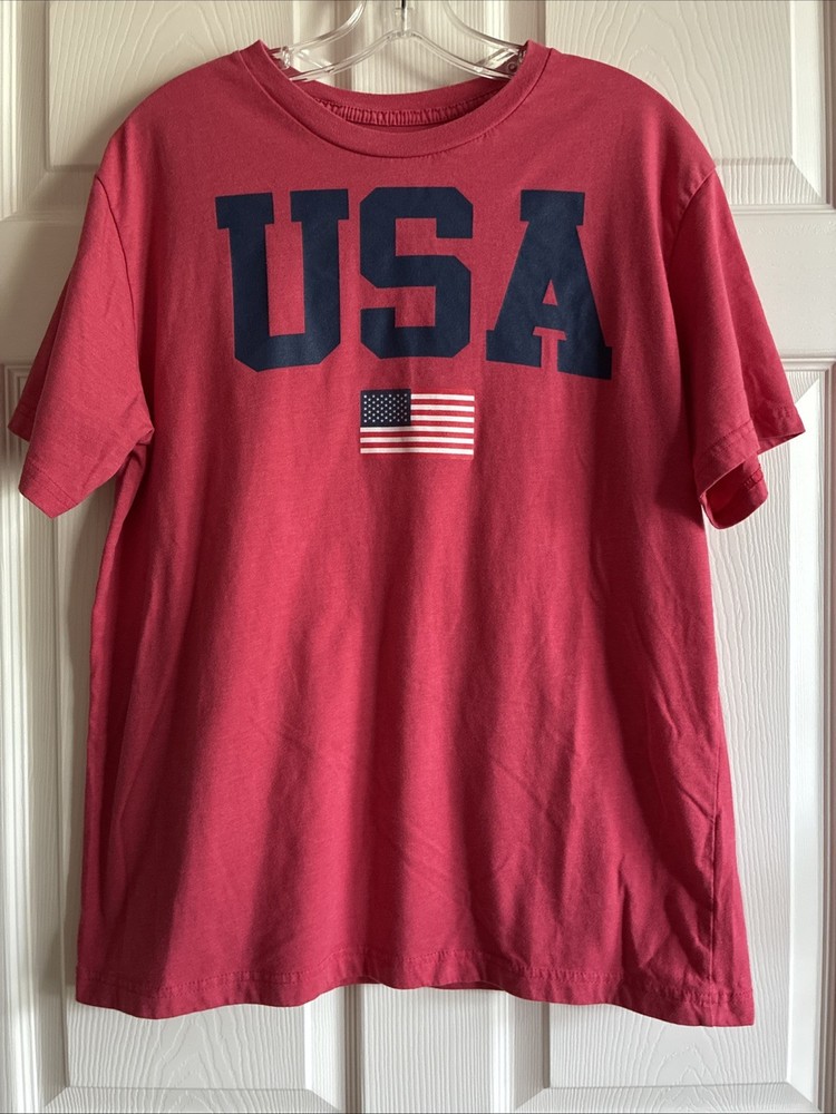 USA Mad Engine Mens Large T-Shirt Red Blue American Flag Short Sleeve Tee