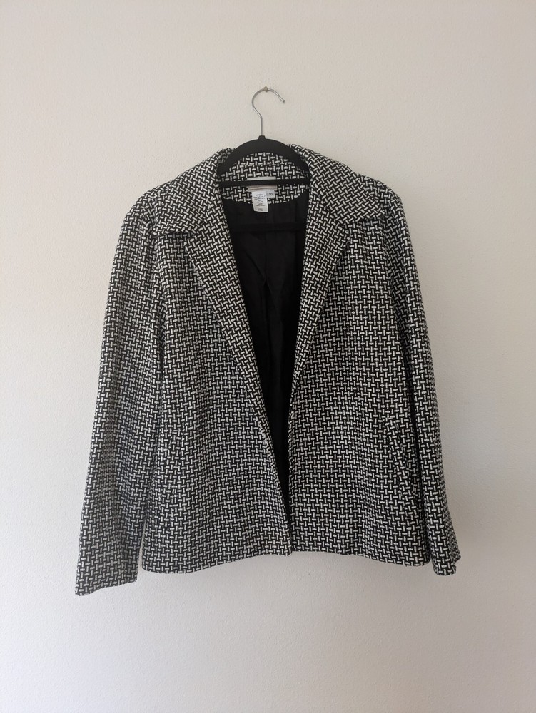 Coldwater Creek Classic Black and White Silk Boucle Blazer Women's size 10