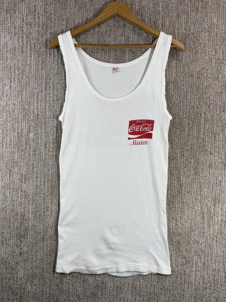 Vintage Coca-Cola Tank Top Mens XS White Mexico Single Stitch Sleeveless Tee