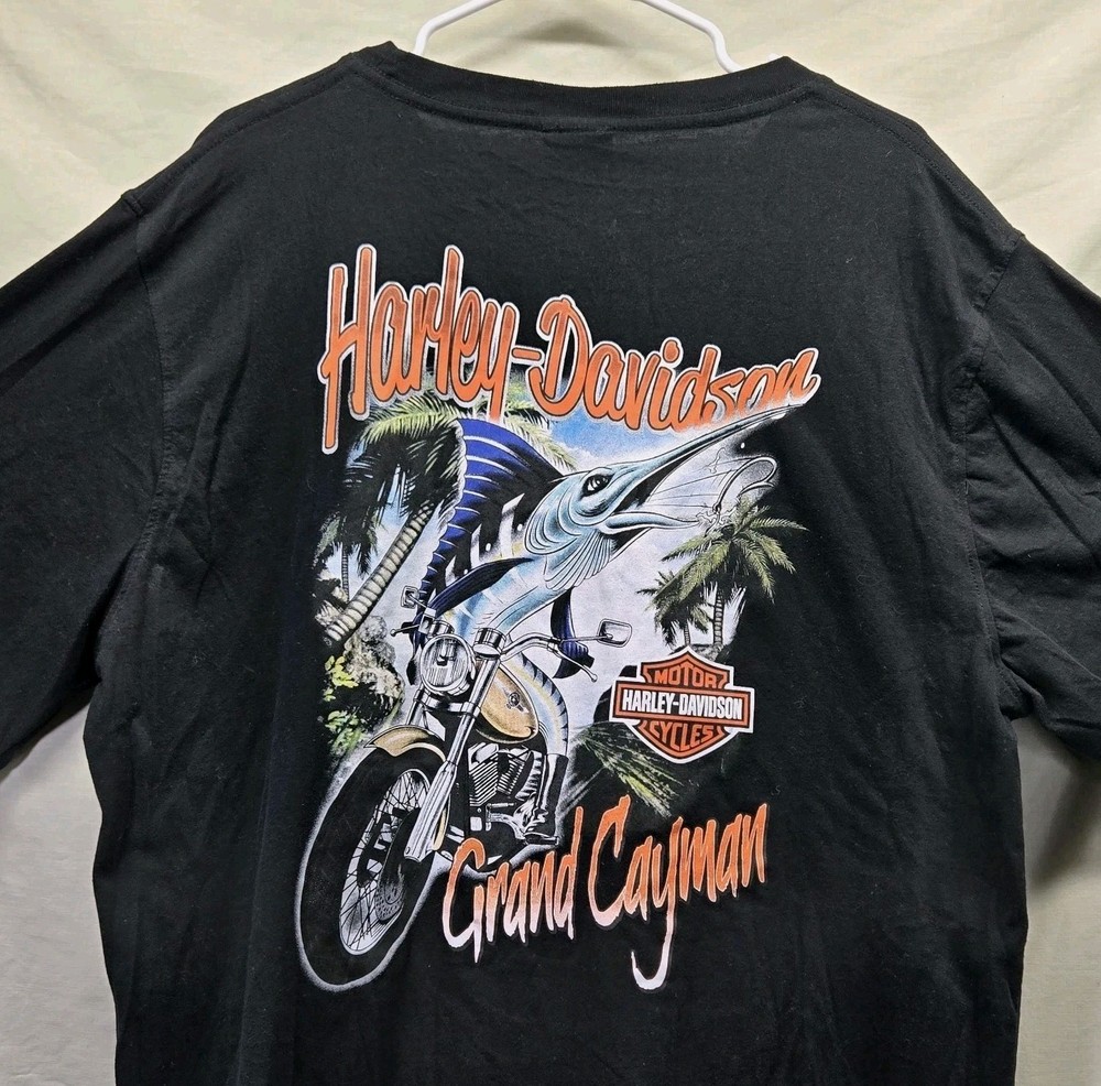 Y2K Harley Davidson Black Shirt Grand Canyon Arizona Men 2XL Graphic Sword Fish