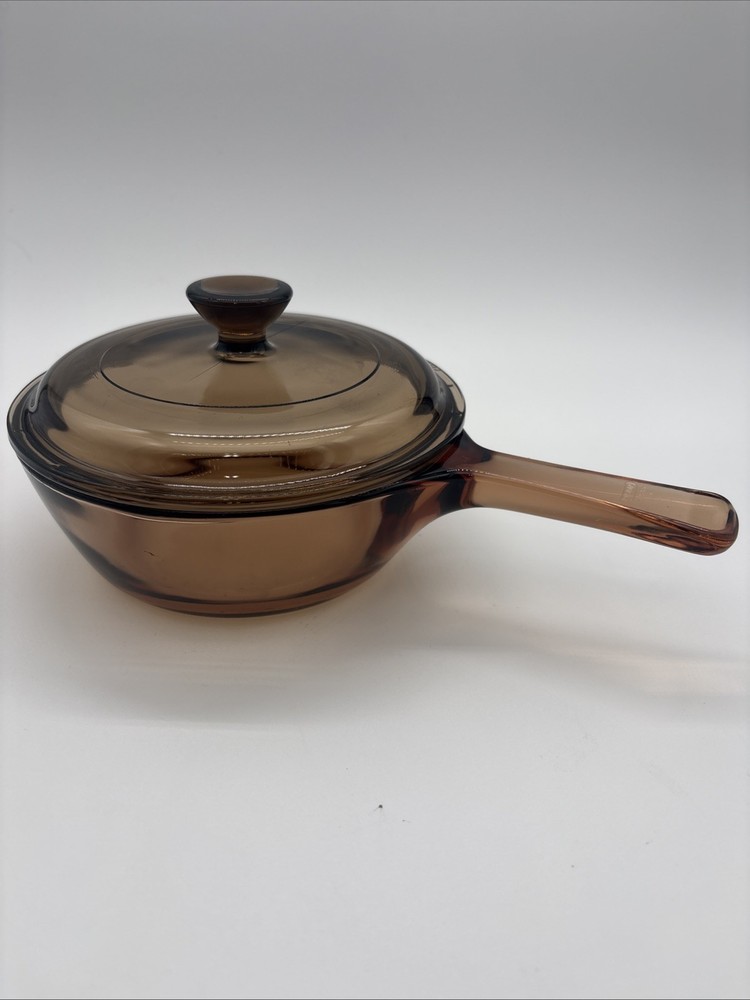 Visions Corning Ware Pyrex Glass .5L Sauce Pan Cookware Brown Amber & Lid P81C