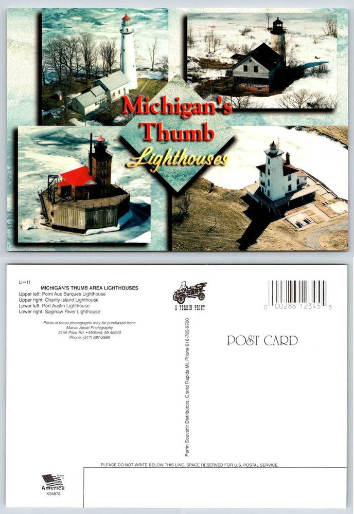 Michigan POINT AUX BARQUES CHARITY AUSTIN SAGINAW RIVER LIGHTHOUSE Postcard V357