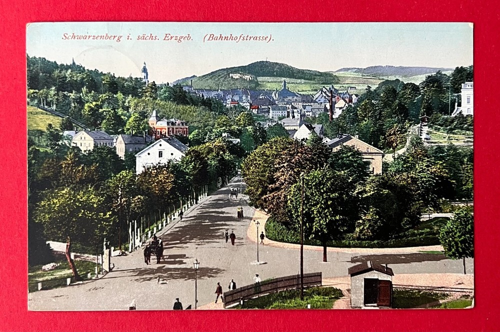 Postcard Schwarzenberg in the Erzgebirge 1910 view in the Bahnhofstrasse (149022