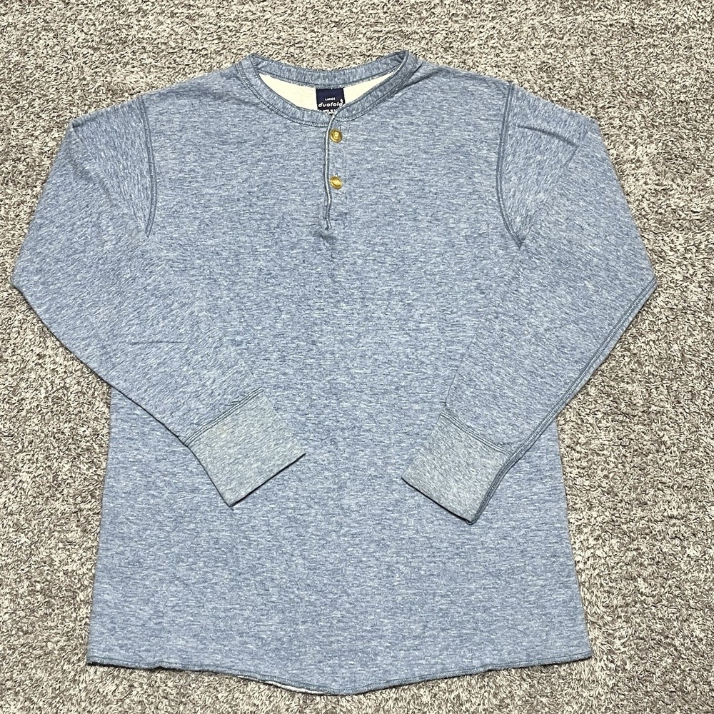 Vintage Duofold Shirt Mens Large Henley Blue Long Sleeve Thermal Base Layer USA