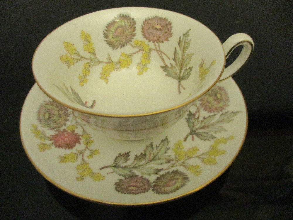 Set 4 Vintage Wedgwood Lichfield Abstract Flowers Bone China Tea Cups & Saucers