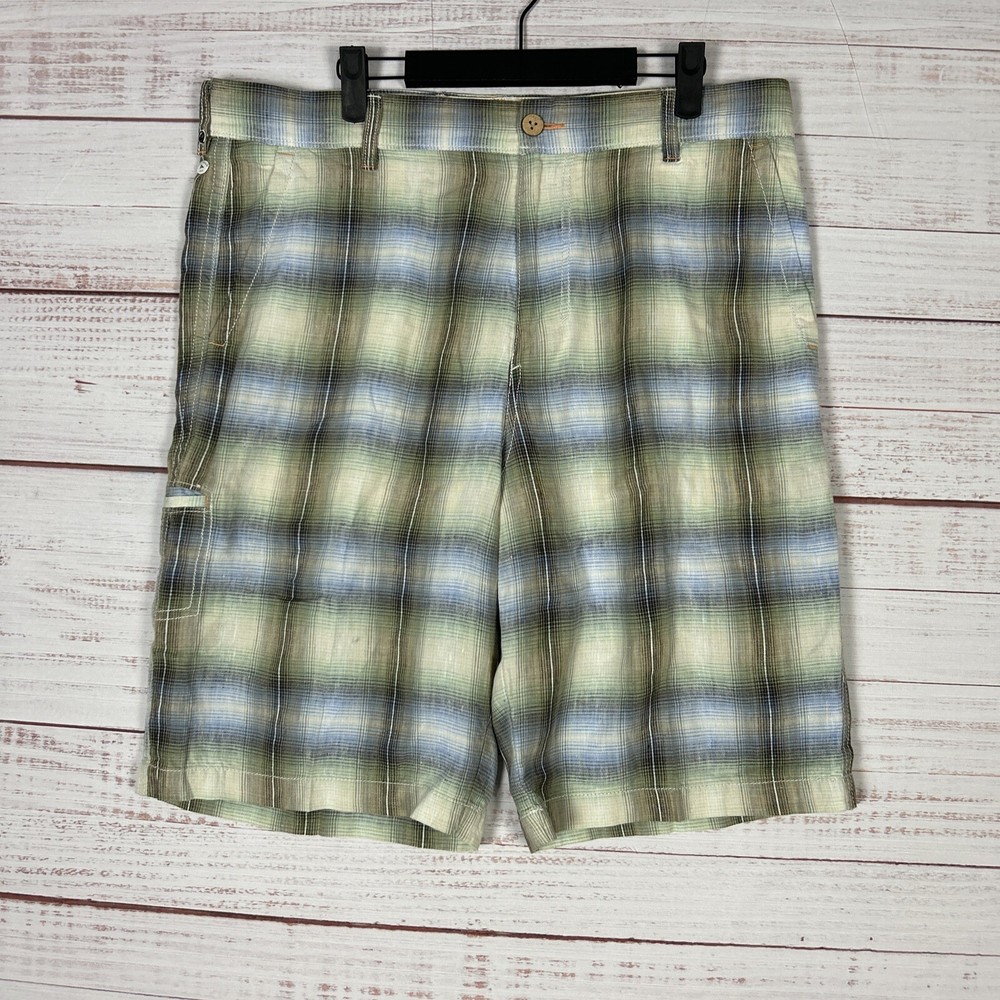 Tommy Bahama Shorts Mens 100% Linen Chino Sz 36 Blue Green 10.5