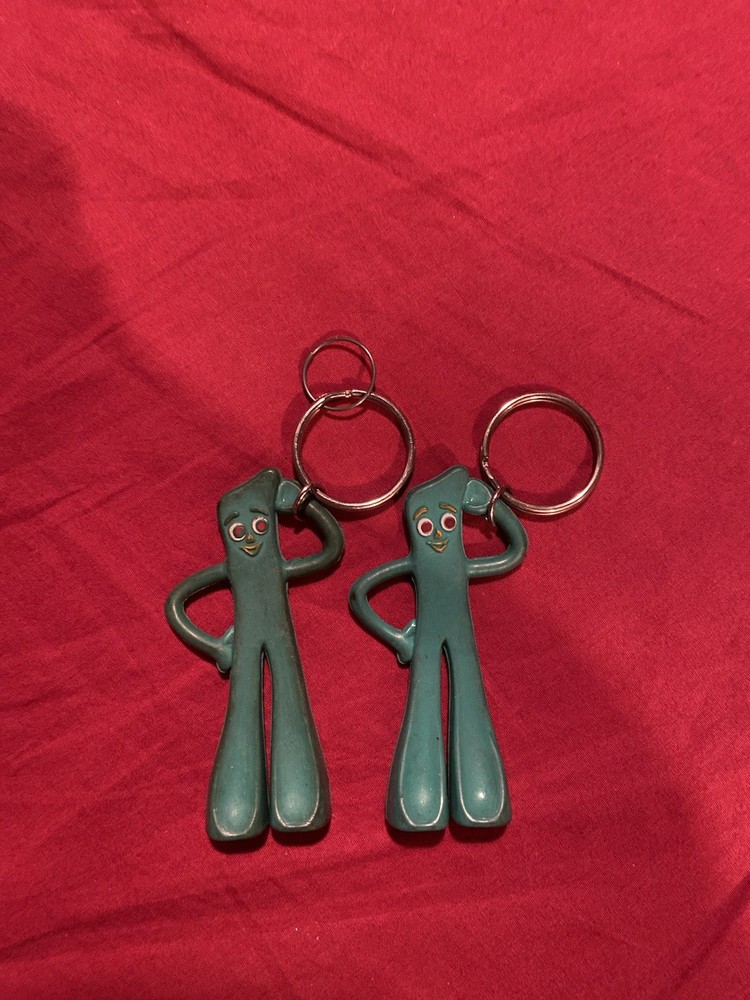 2 Vintage 1984 Gumby Rubber Figurines Green Keychain
