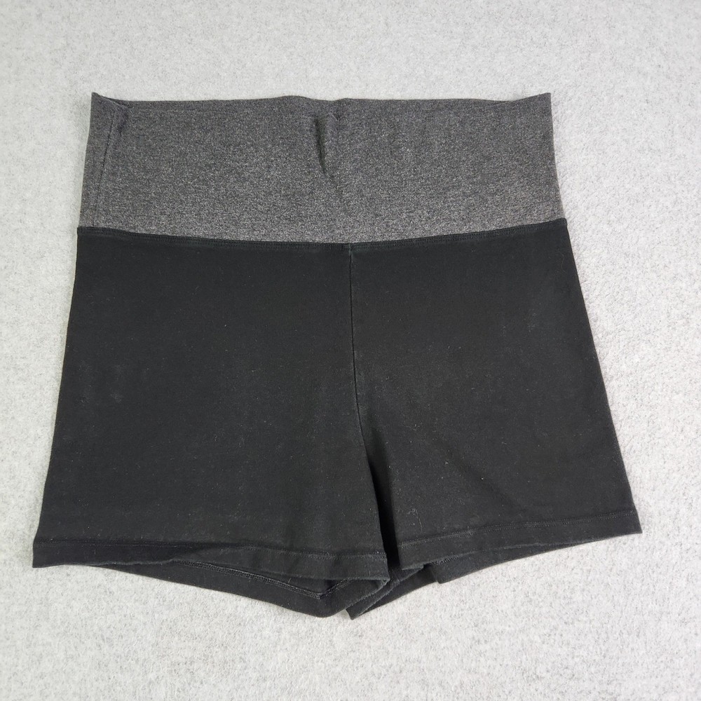 Victoria's Secret Yoga Shorts Womens Large Black Grey Foldover Angel Wing Logo