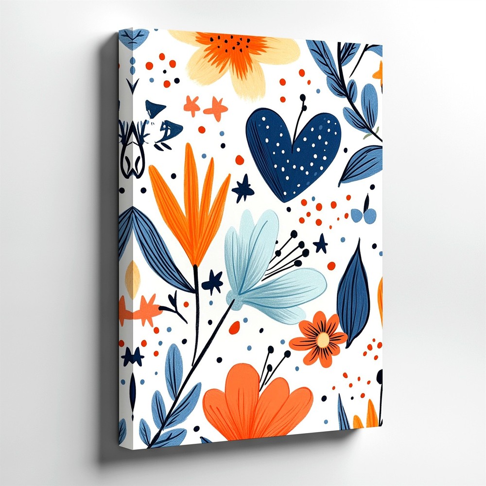 Wall Art Floral Botanical Heart Print Blue Orange Flower Abstract Home Decor