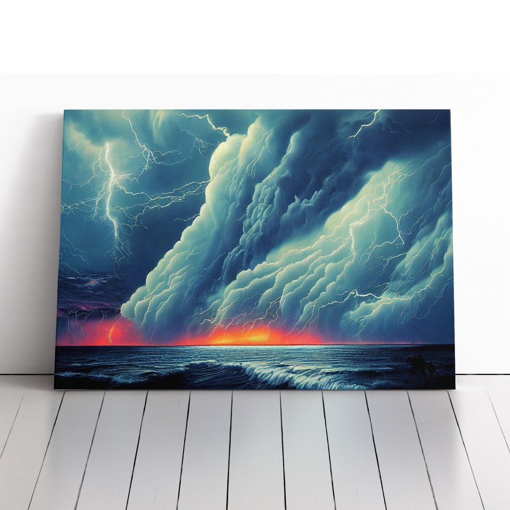 Enviable Ocean Thunderstorm Canvas Wall Art Print Framed Picture Home Decor