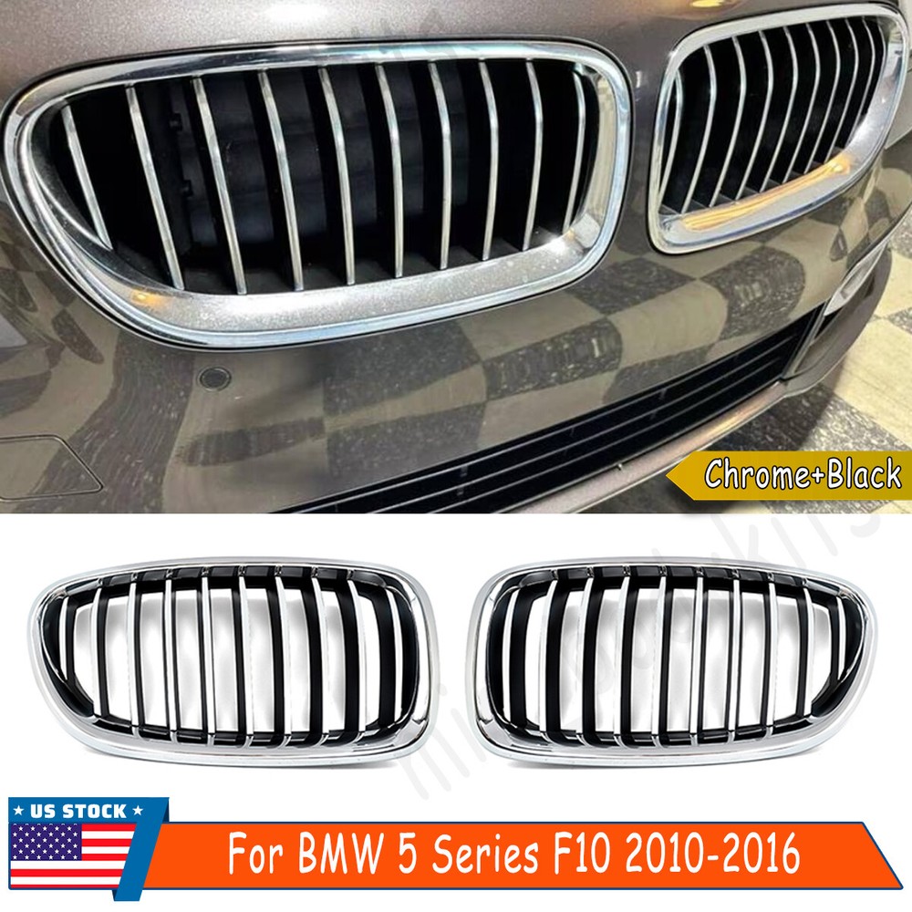 Chrome+Black Factory Style Front Grille For BMW F10 535i 528i Sedan 2010-2016