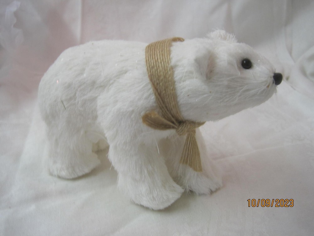 Vintage white Polar Bear faux fur Christmas decor with gold accents #35-image