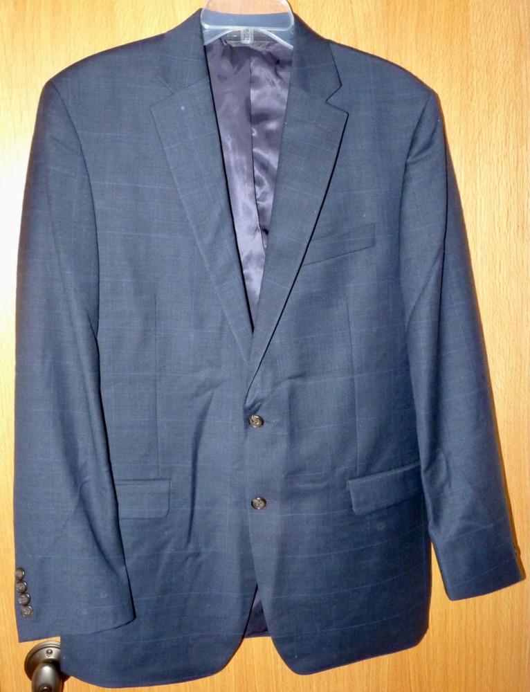 LAUREN Navy Blue/Gray Glen Plaid Suit 100% Wool Coat/Sport Coat 42L