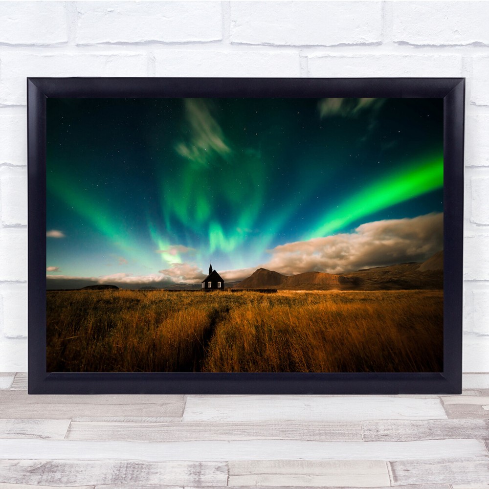 Church Aurora Night Sky Landscape northern lights Wall Art Print