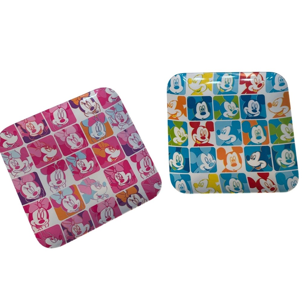 Disney Mickey & Minnie Mouse Square Melamine Plates Set of 2 Pop Art 10