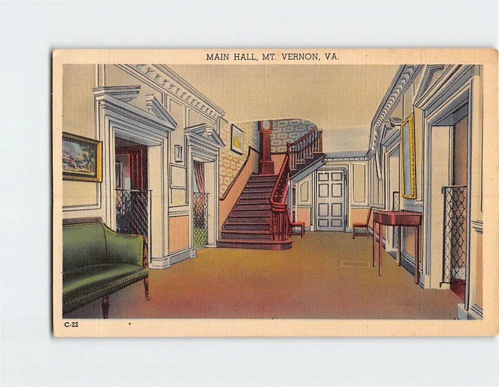 Postcard Main Hall Mount Vernon Mansion Virginia USA