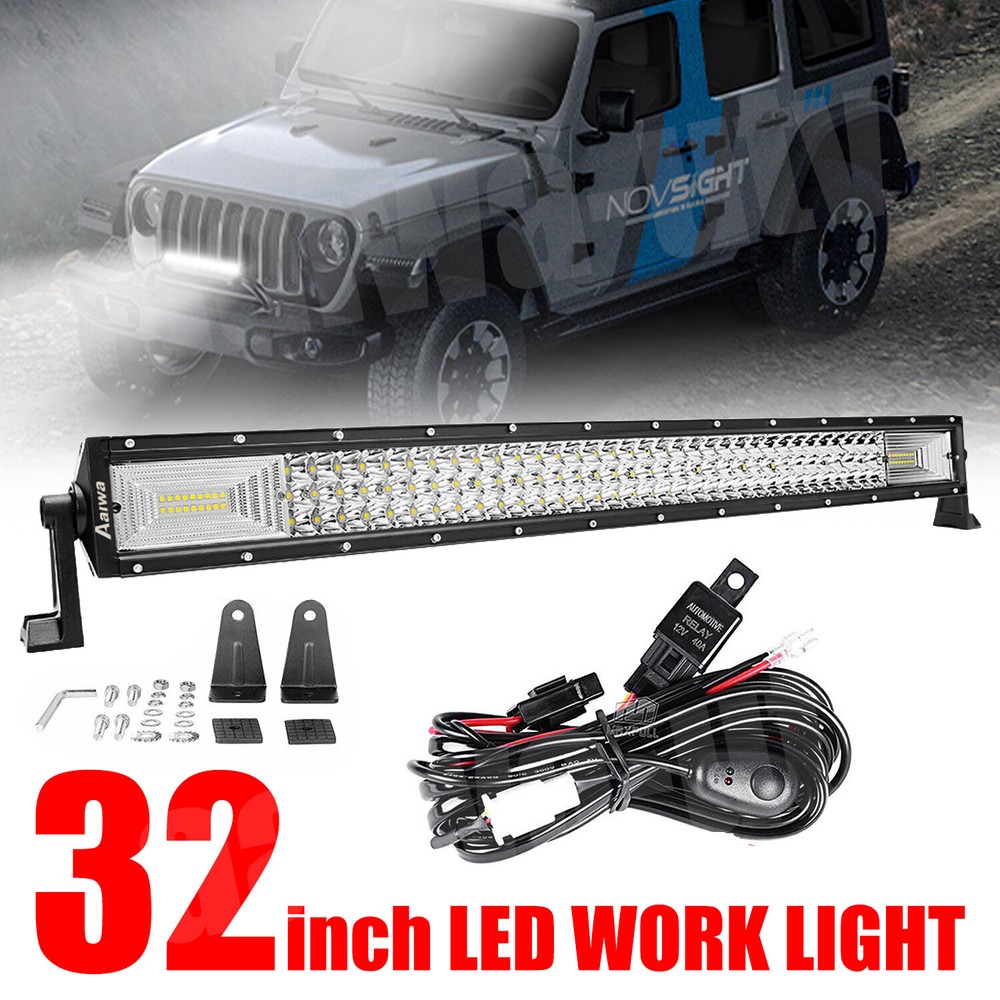 32INCH LED Light Bar 3500W Driving Offroad Flood Spot Combo Work Light + Wiring