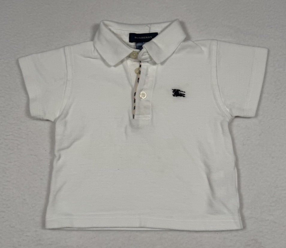 Burberry Toddler Polo Shirt Boys Size 18 M White Pique Cotton