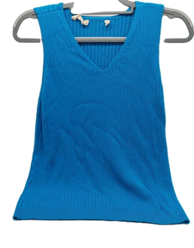 Soft Surroundings Tank Top Size Large Ribbed Knit Blue